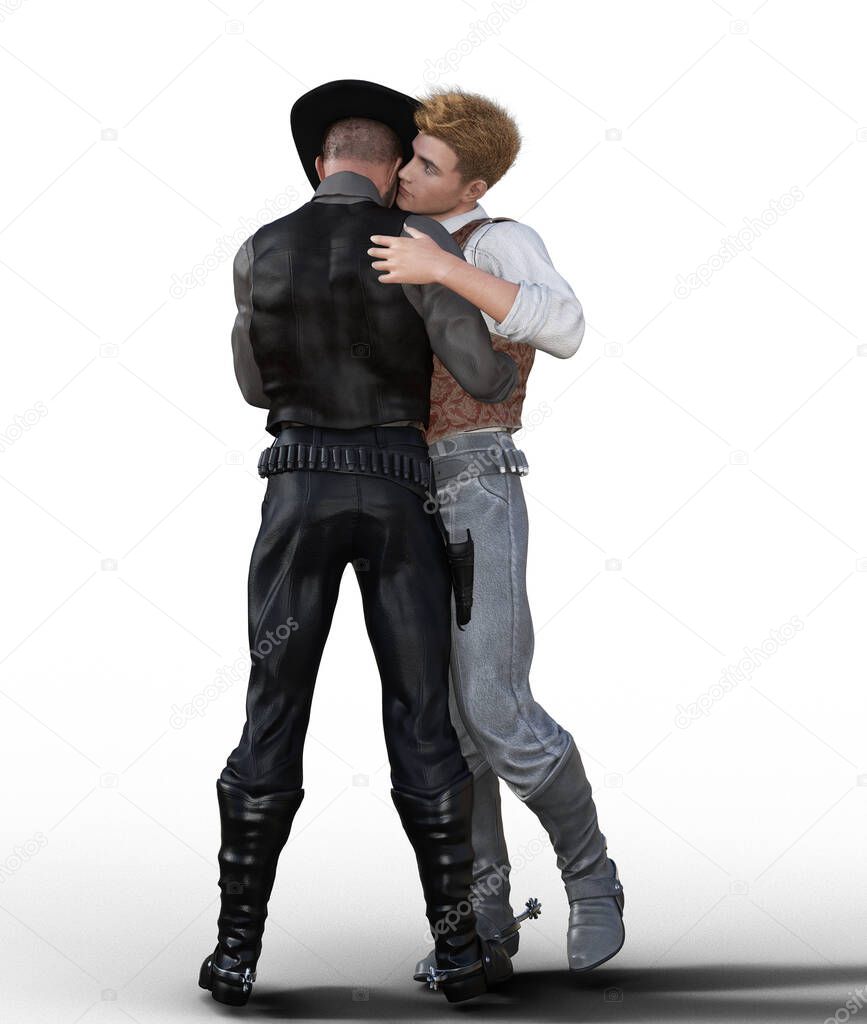Two cowboys embracing illustration