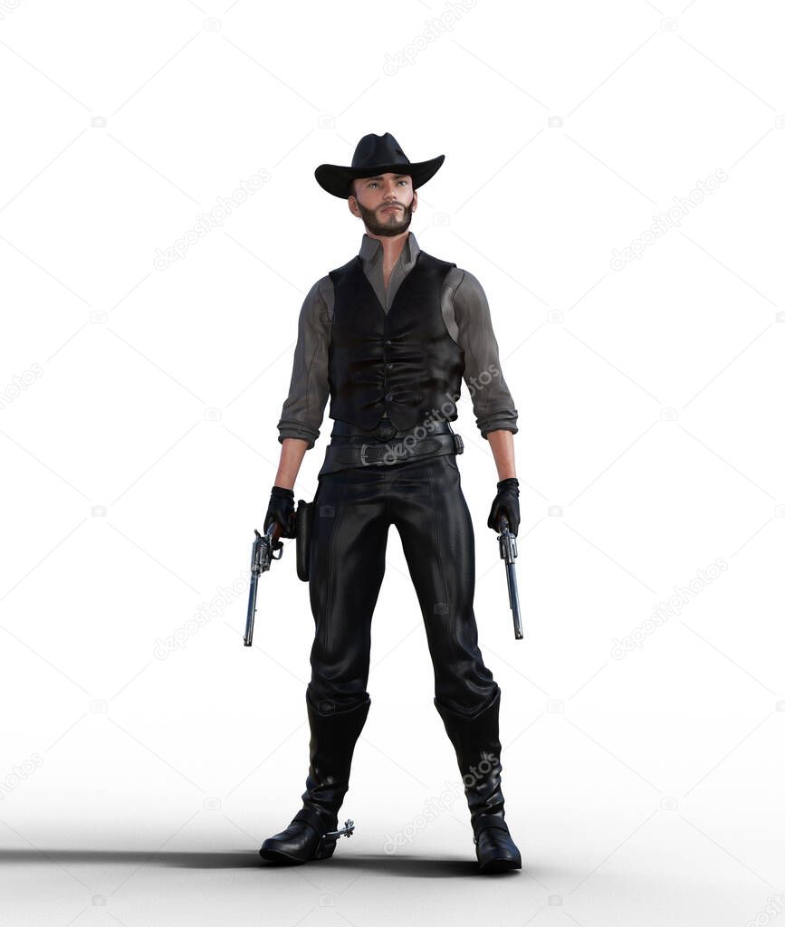 Cowboy standing holding guns