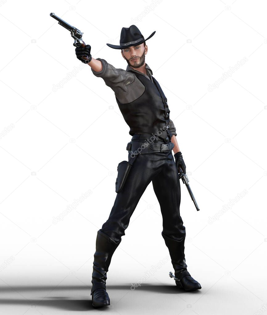 Cowboy taking aim with pistol illustration