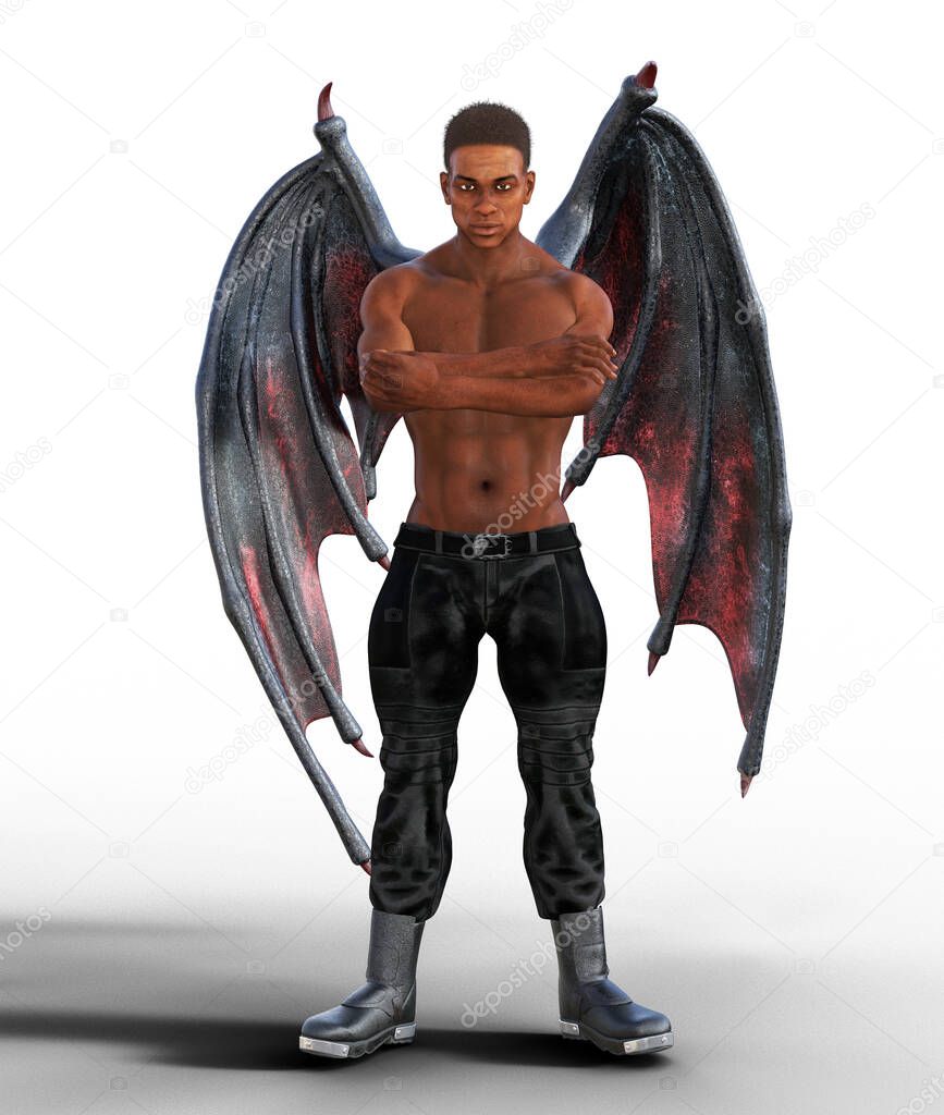 African man illustration with arms crossed and bat wings