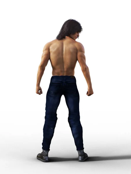 Rear View Strong Shirtless Man Standing — Stock Photo, Image