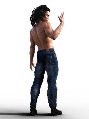 Afrikalı adam el illüstrasyonuna bakıyor