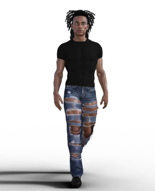 Afrikalı adam ileri doğru yürüyor.