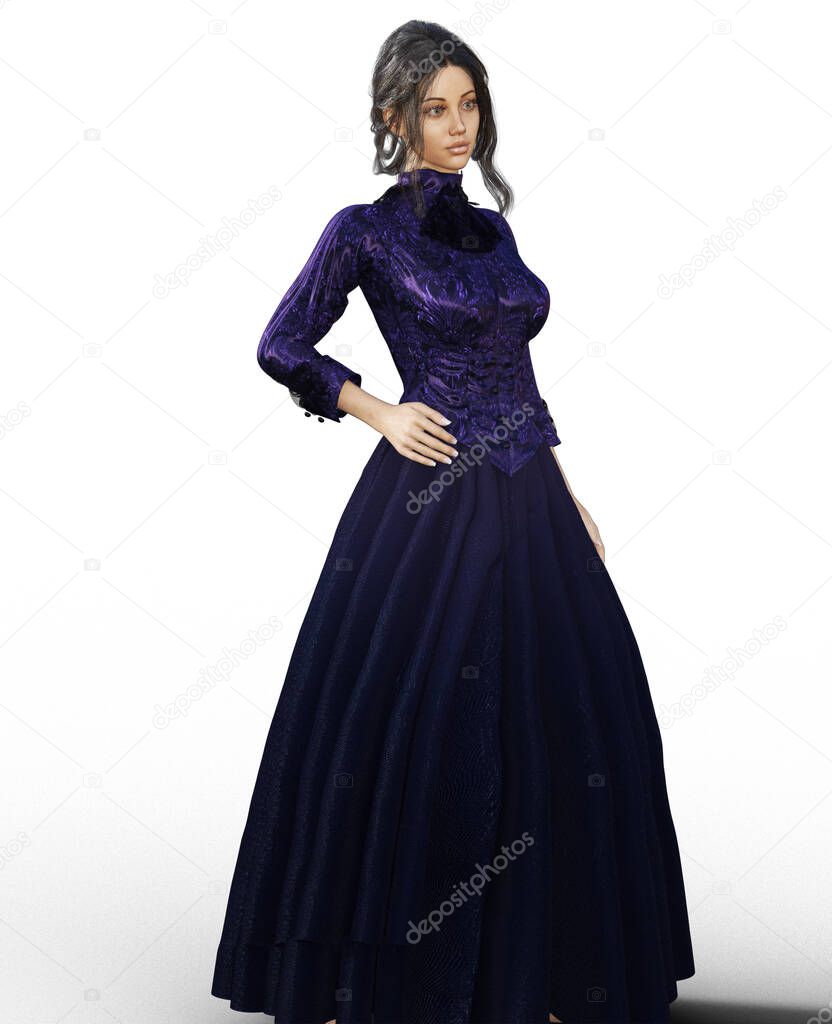 Victorian brunette woman in purple dress