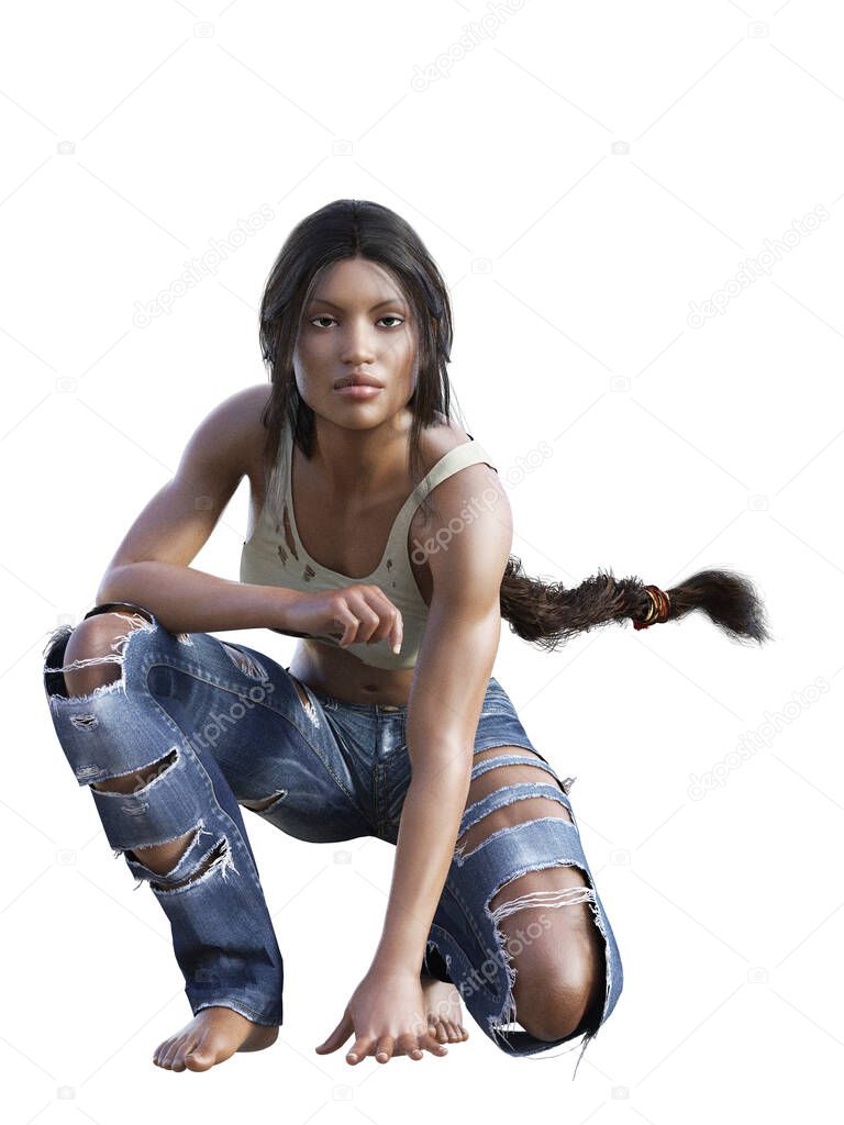 African female fighter in torn clothes