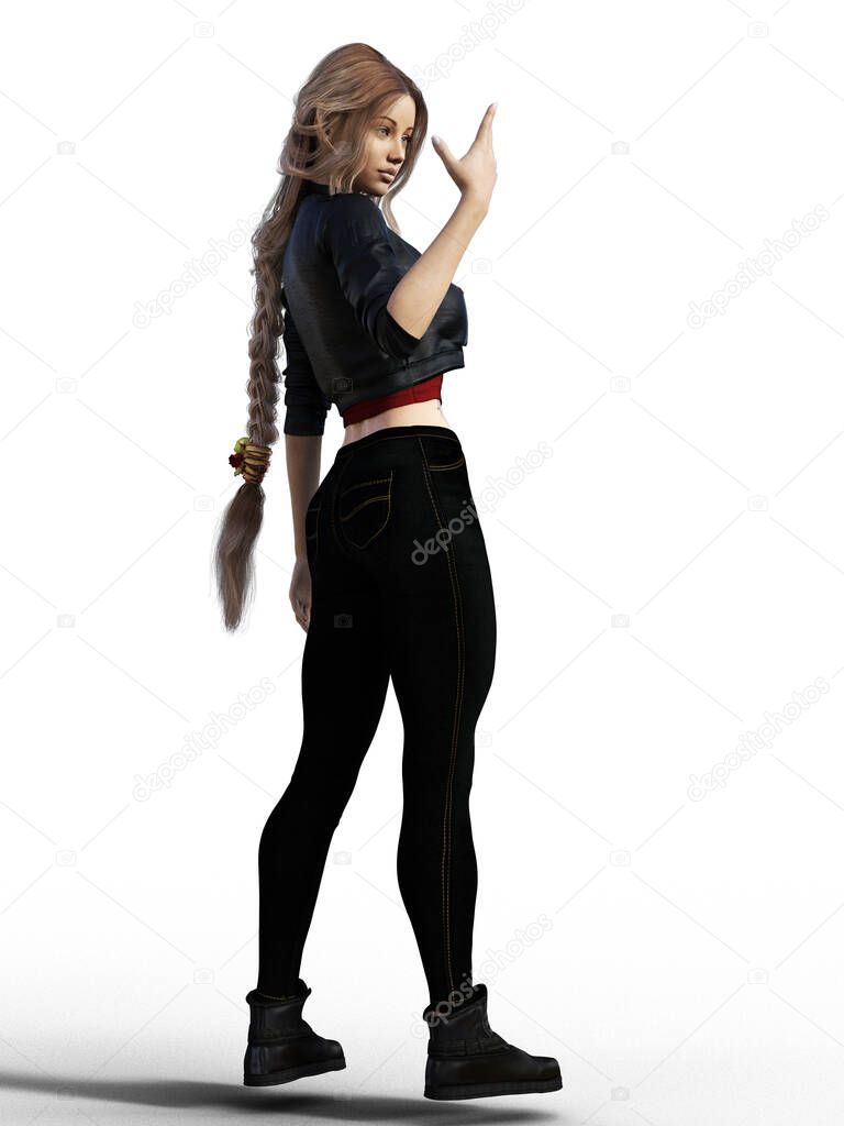 Young woman wizard standing with long braid