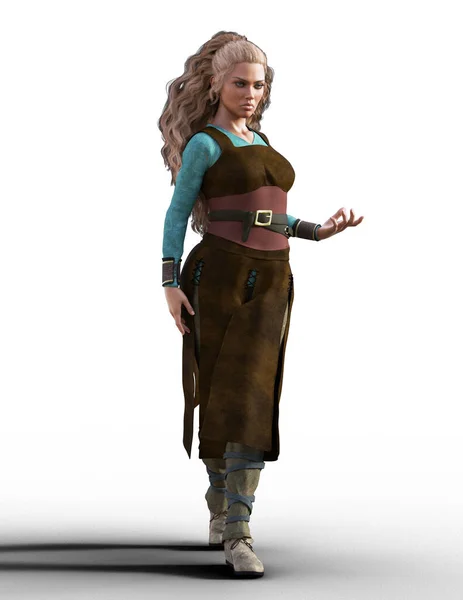 Viking Woman Standing Leather Apron — Stock Photo, Image