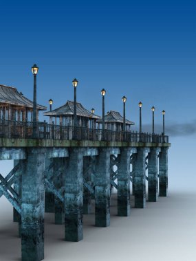 Yapılı yağmurlu ahşap iskele