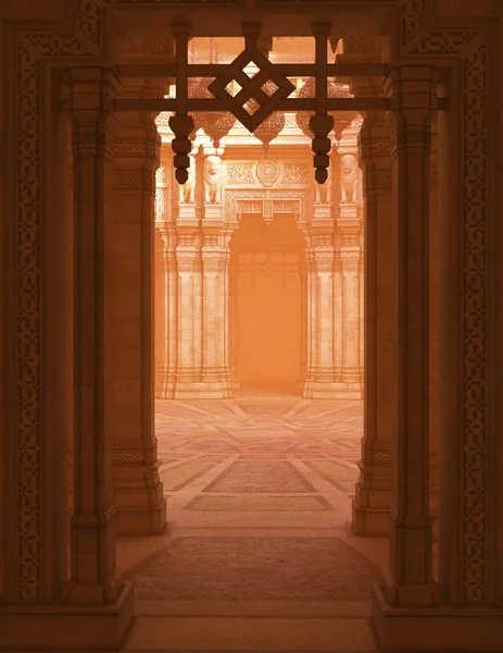 Misty Orange Asian Temple Illustration — Stock Photo, Image