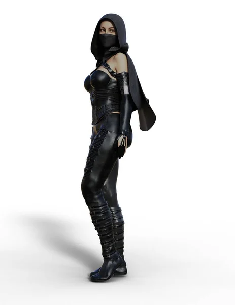 Side View Sexy Female Assassin Mask Hood — Stock Photo, Image