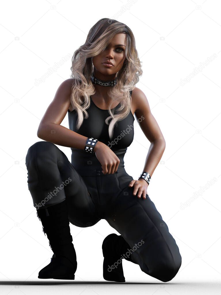 African American Woman in slinky black outfit illustration