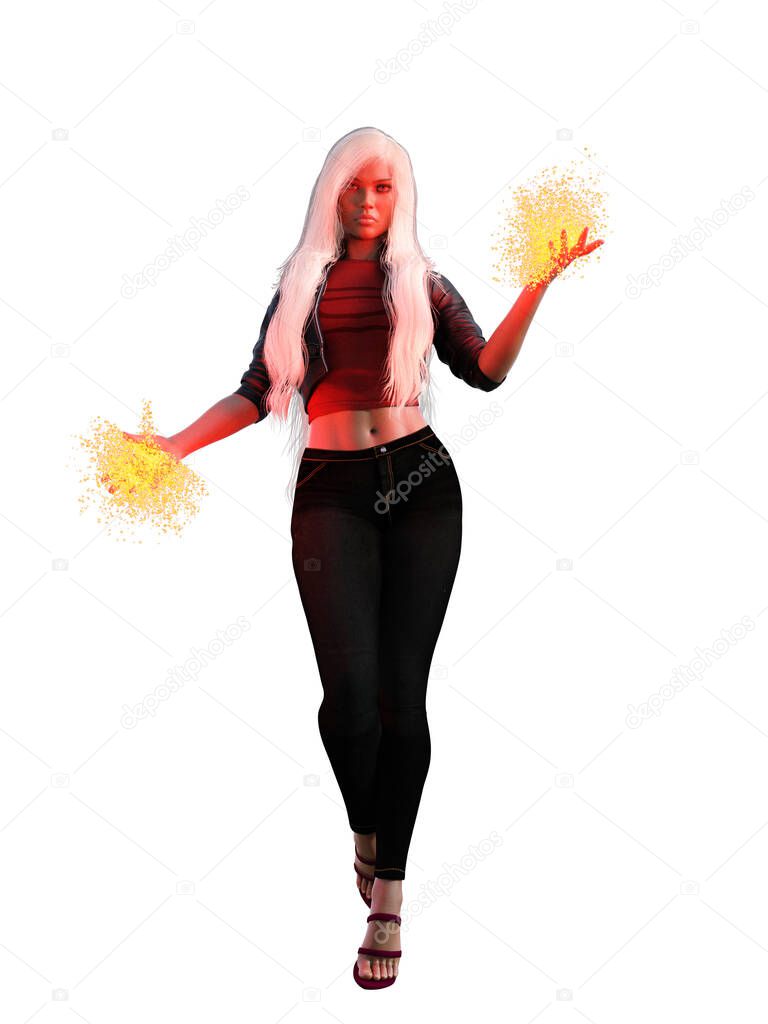 Magic Academy Female Wizard girl with fireballs