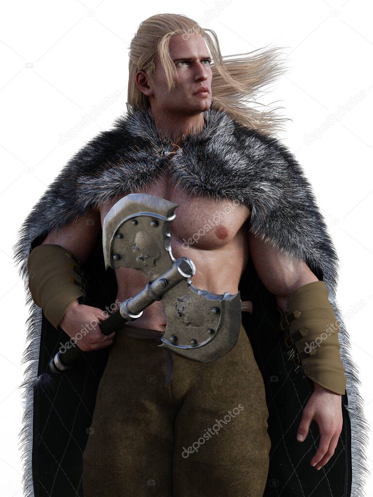 Viking warrior with fur and ax illustration