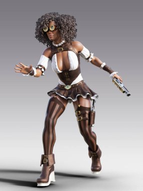 Yanında silahla bekleyen Afrikalı bir kadın.