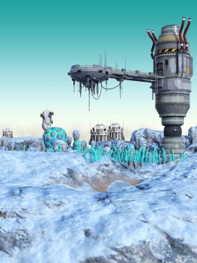 Icy bilim kurgu gezegeni ile ileri karakol