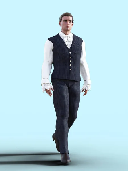 Handsome Regency Man Standing Vest White Shirt Illustrration — Stock Photo, Image