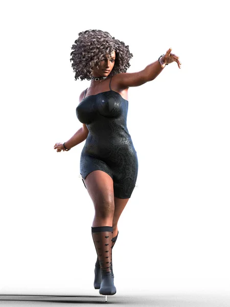 Curvas Más Tamaño Mujer Africana Vestido Negro Ilustración — Foto de Stock