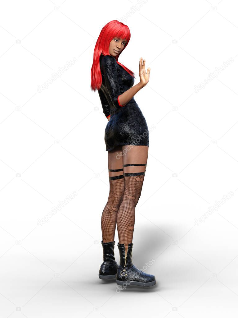 Sexy african Sorceress woman with long red hair 