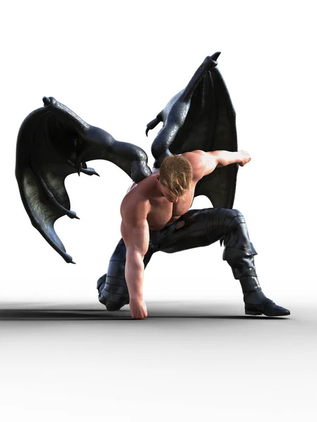 Powerful Daemon Kneeling Wings — Stock Photo, Image