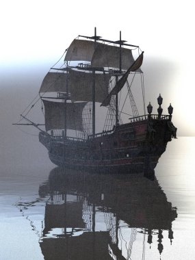 Yağmur fırtınası illüstrasyonunda korsan gemisi