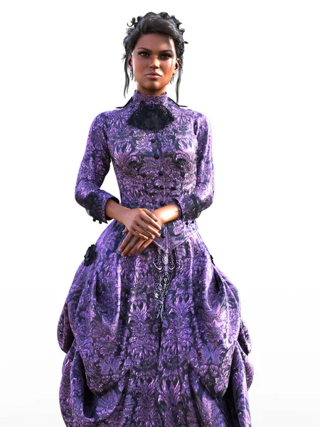 紫のガウンを着たアフリカ系ビクトリア朝の女性 — ストック写真