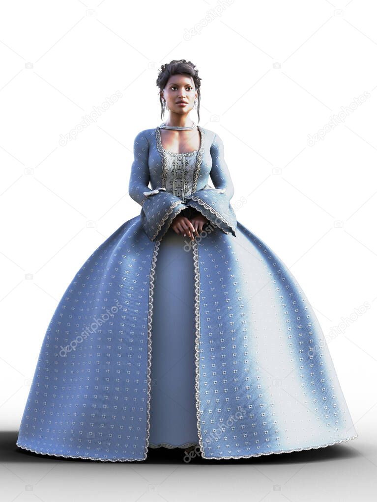 African Woman in Rococo historic gown illustration