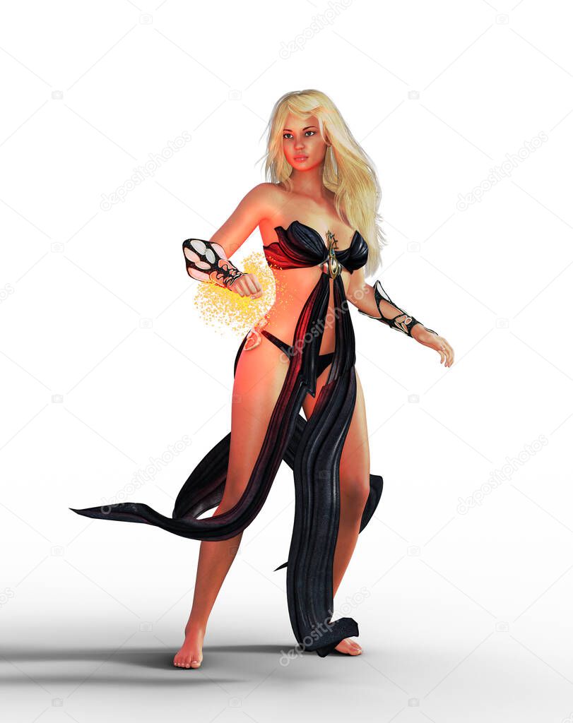 Sexy wizard woman with fire ball illustration