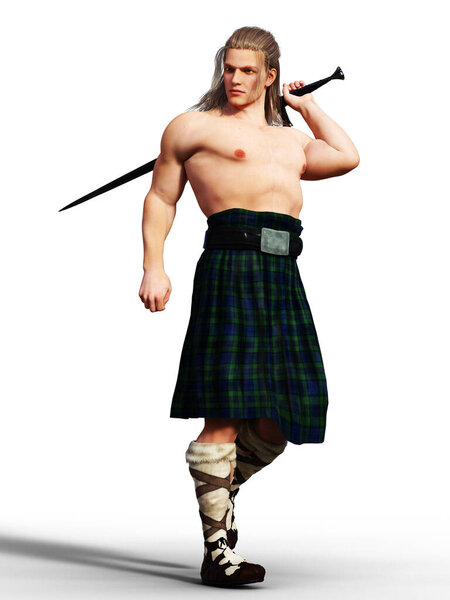 Strong Scottish man in kilt illustration