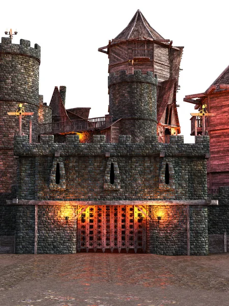 Full View Medieval Wooden Fortress Village Illustration — Stock Photo, Image