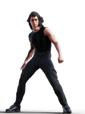 Şehirli dövüş fantazisi için hazır seksi bir adam