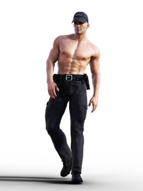 Şapka resimli seksi üstsüz polis.