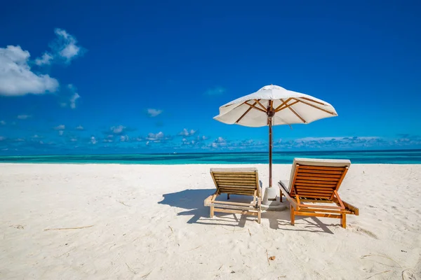 Fondo Playa Tropical Como Paisaje Verano Con Tumbonas Arena Blanca — Foto de Stock