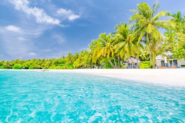 Gyönyörű Trópusi Maldív Szigetek Üdülőhely Szálloda Sziget Strand Tenger Kókusz — Stock Fotó