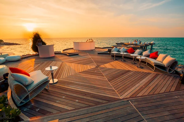 Sonnenuntergang Chill Lounge Zone Luxushotel Ufer Des Indischen Ozeans Tropische — Stockfoto