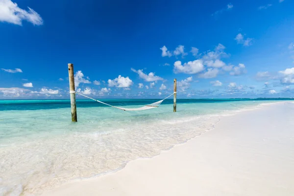 Tropical Beach View Water Hammock Summer Landscape White Sand Calm — 스톡 사진