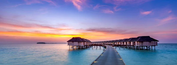 Wasserbungalows Villen Resort Strand Der Inseln Traumhafte Panorama Strandlandschaft Blick — Stockfoto