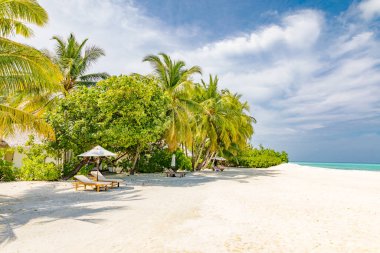 Güzel tropik plaj tatil köyü. Beyaz kum ve kakao palmiyeleri, turizm boyunca seyahat eder. İnanılmaz bir sahil manzarası. Renk sürecini güçlendir. Lüks ada tatil beldesi ya da tatil