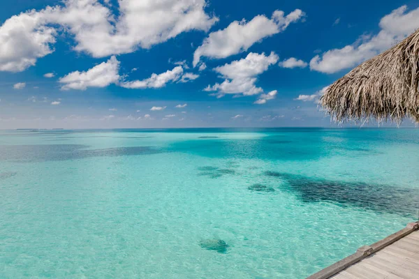 Панорама Водных Вилл Бунгало Тропическом Пляже Мальдивах Летний День Потрясающий — стоковое фото