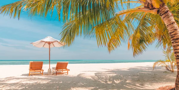 Prachtig Strand Stoelen Het Zandstrand Bij Zee Zomervakantie Vakantie Concept — Stockfoto