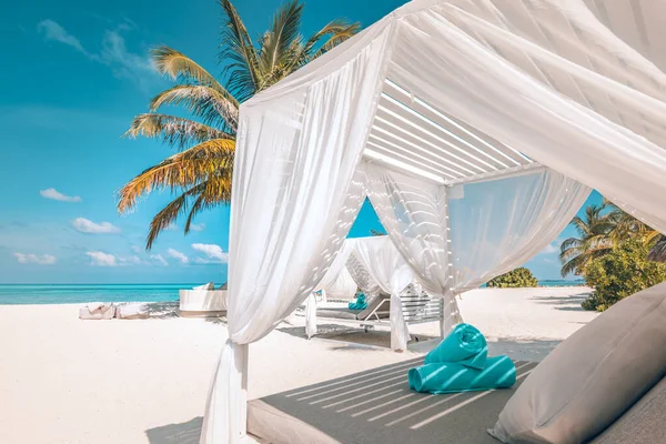 Gelassenheit Strand Hintergrund Luxus Strand Baldachin Und Reise Sommerurlaub Konzept — Stockfoto