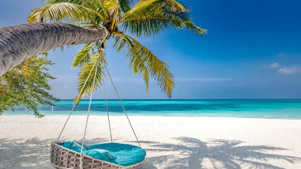 Tropical Beach Background Καλοκαιρινό Τοπίο Αιώρα Και Λευκή Άμμο Και — Φωτογραφία Αρχείου