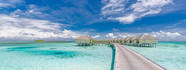 Paisagem Panorâmica Praia Das Maldivas Panorama Tropical Resort Luxo Villa — Fotografia de Stock