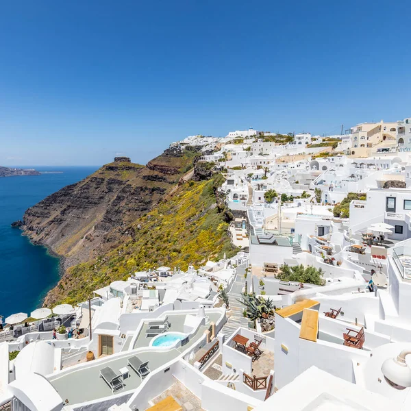 Oia Fira Cityscape Santorini Island Greece Panoramic View Blue Sunny — Stock Photo, Image