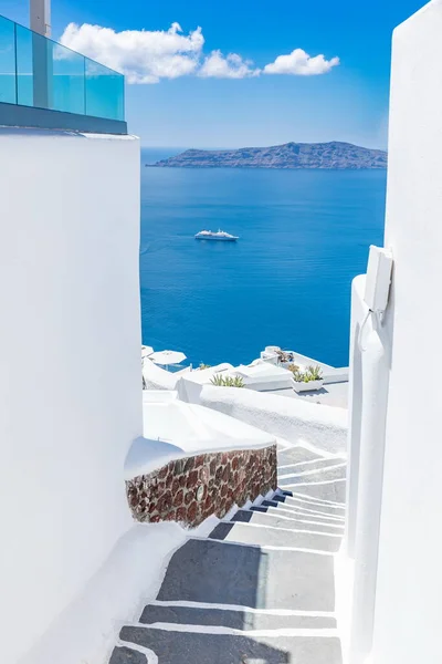 Escaliers Blancs Sur Île Santorin Grèce Vue Sur Caldera Vacances — Photo