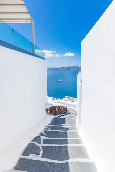 Bílá Mycí Schodiště Ostrově Santorini Řecko Caldera Názor Relaxovat Letní — Stock fotografie
