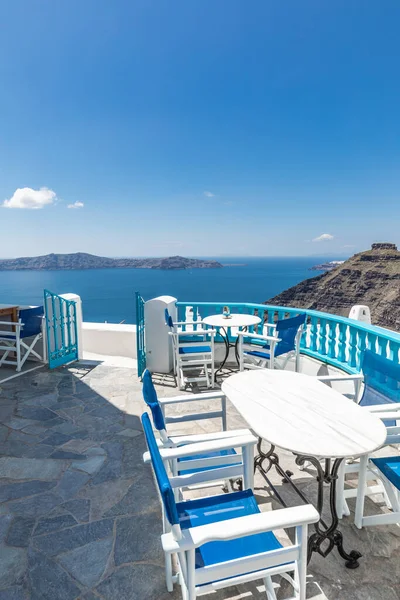 Schöne Terrasse Des Dachrestaurant Mit Meerblick Insel Santorin Griechenland Erholsame — Stockfoto