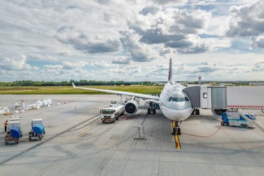 airplane in the airport, front view