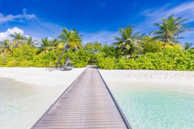 Hamaklı güzel tropik plaj. Seyahat kavramı