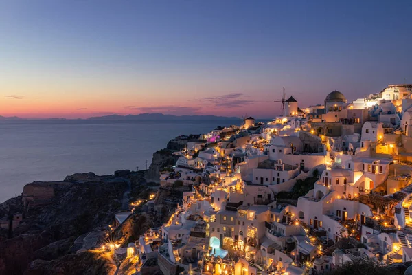 Oia Sunset Isla Santorini Grecia Impresionante Vista Nocturna Isla Santorini —  Fotos de Stock