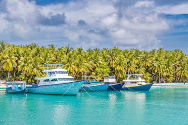 Yelkenli tekneleri olan güzel tropikal plajlar